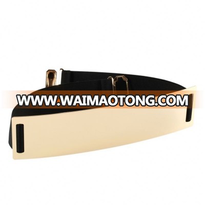 Elastic Mirror Metal Waist Belts Belt Metallic Bling Gold Plate Wide fashion Band Ladies Fashion Belt